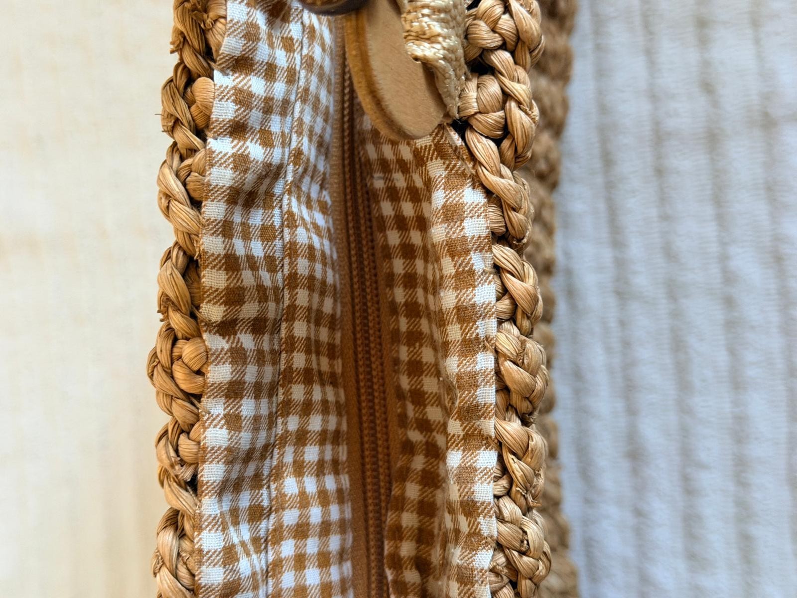 VTG Sun N Sand Woven Straw Shell Handle Tote Beach Bag Boho