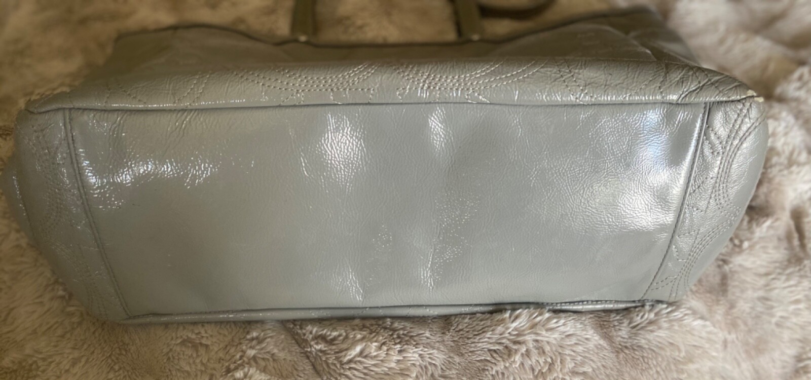 Authentic Coach Signature Logo Stitched Patent Leather Diaper Bag Purse Tote XL