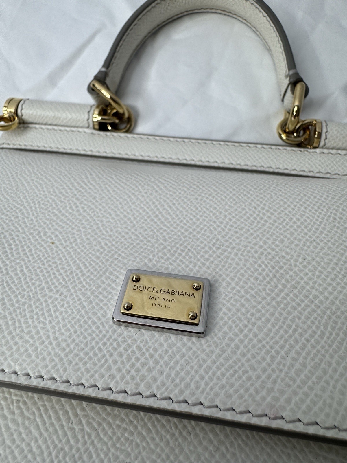 Dolce & Gabbana Sicily White Top-Handle Leather Bag with Shoulder Strap