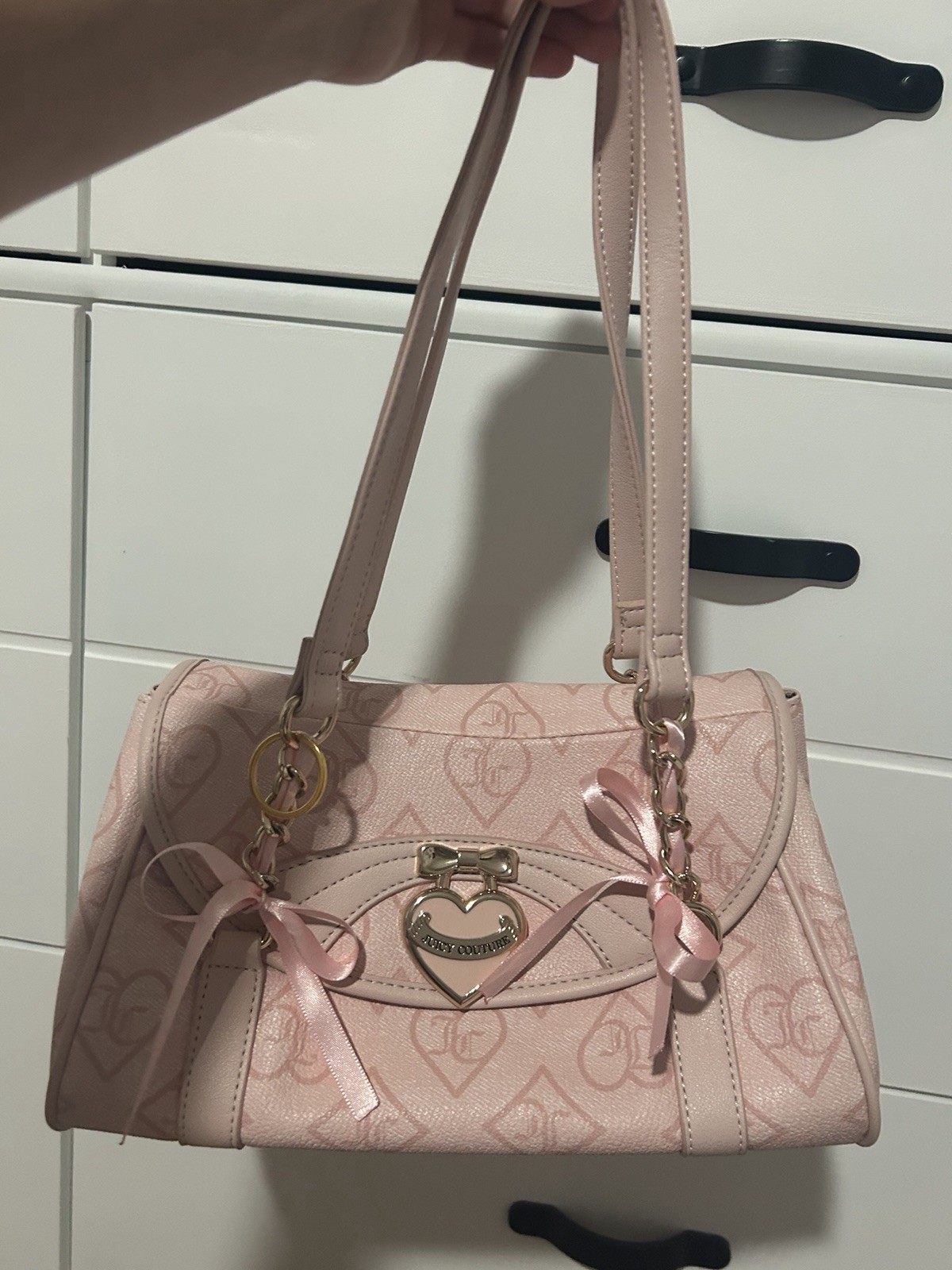 Juicy Couture Pink Logo Heart Shoulder Bag Bow Charm Magnetic