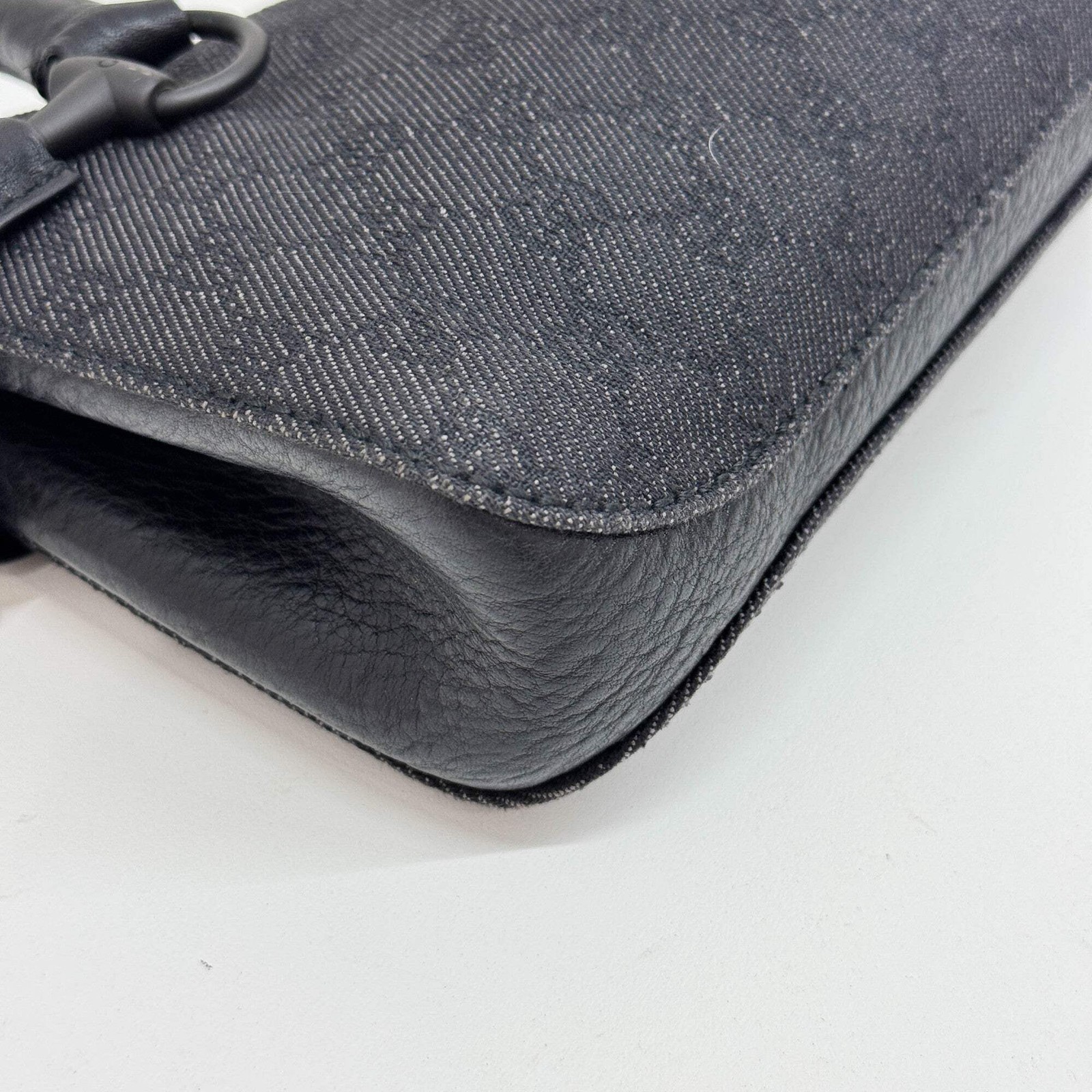GUCCI Horsebit Black GG Canvas Shouder Bag
