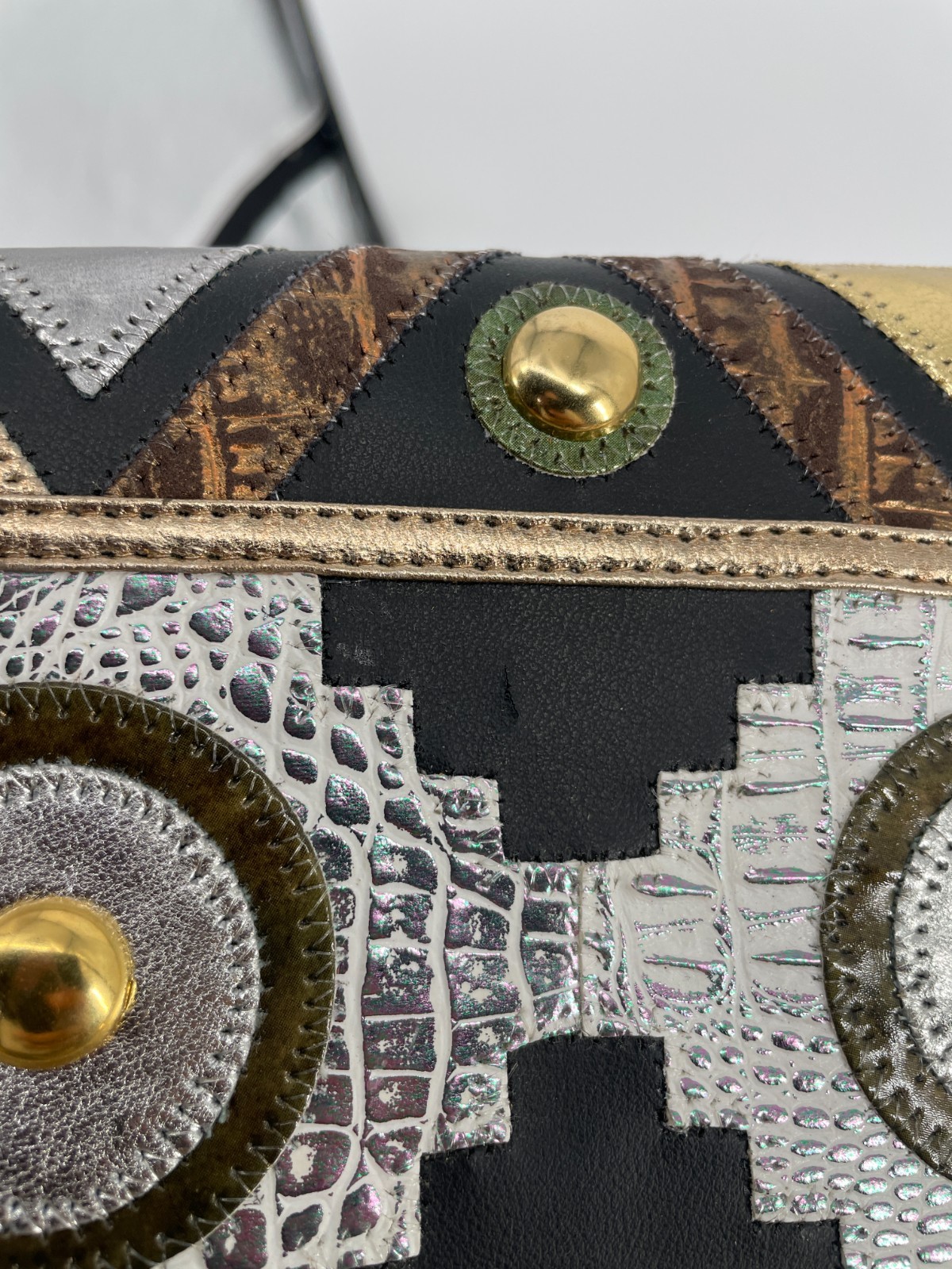 VTG Retro 80s Metallic Embellished Shoulder Bag Patchwork Bronze Gold