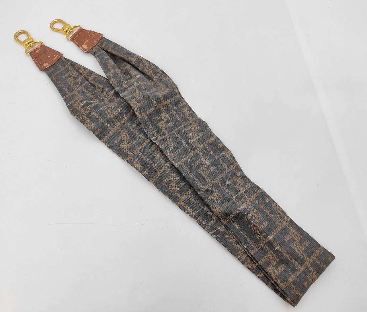 FENDI FF Zucca Shoulder Strap Bag Strap 107cm Wide 7.5cm Brown Gold Hardware