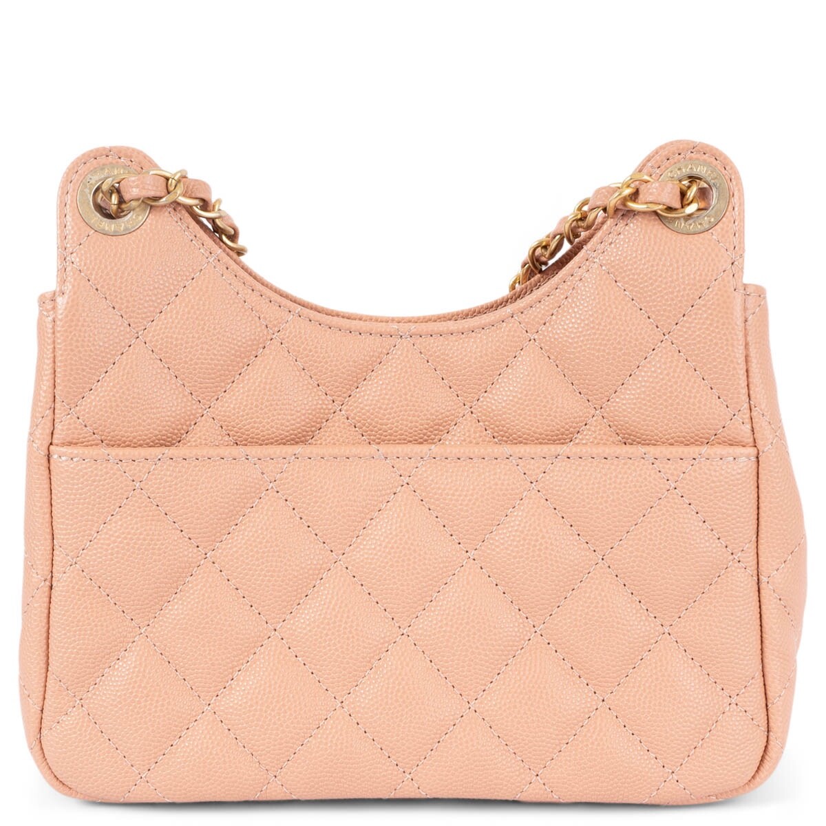 68639 auth CHANEL beige peach leather 2023 23P SMALL WAVY Hobo Bag NM375