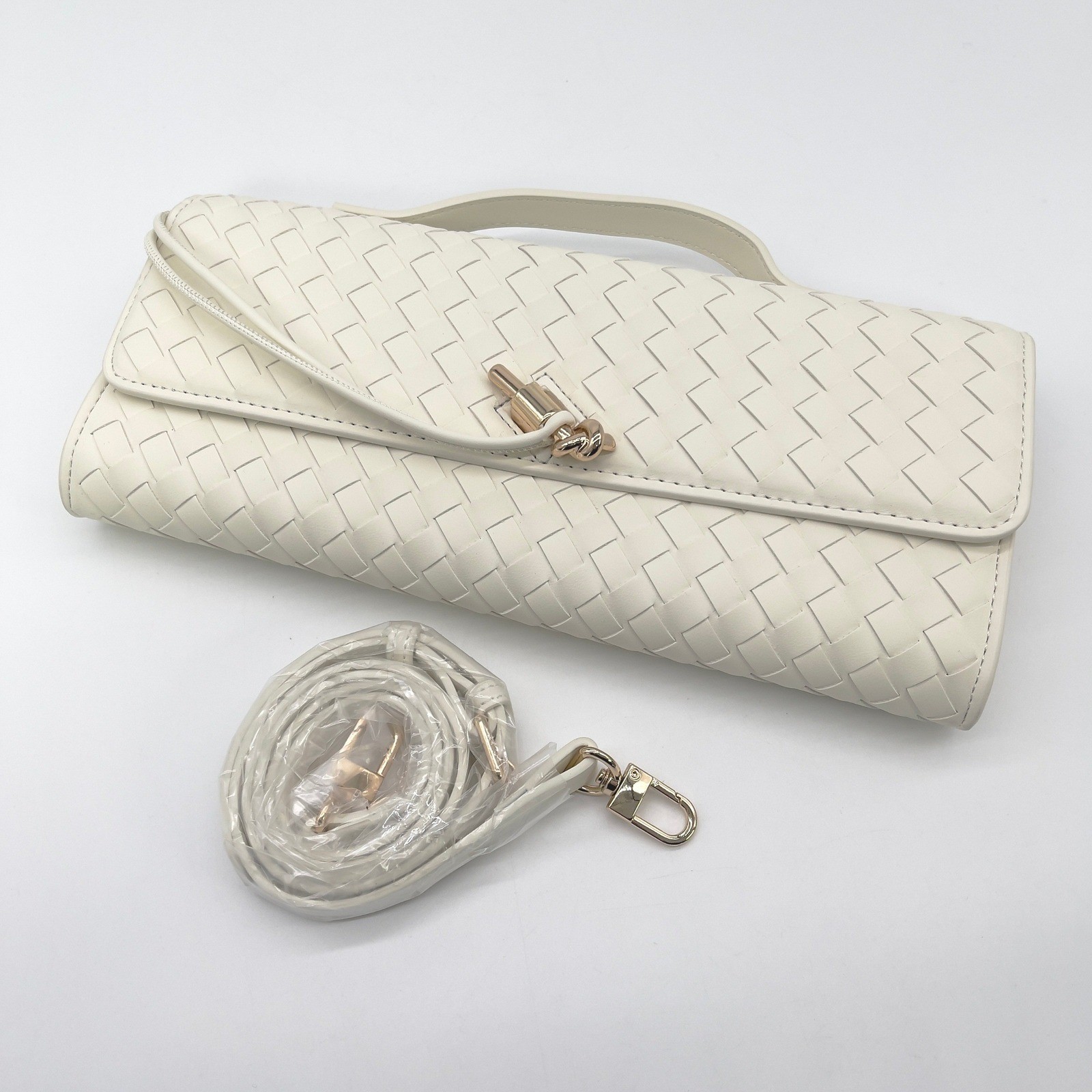 Few Moda East West Woven Clutch Bag Crossbody Cream Toggle Minimalist Chic Vegan