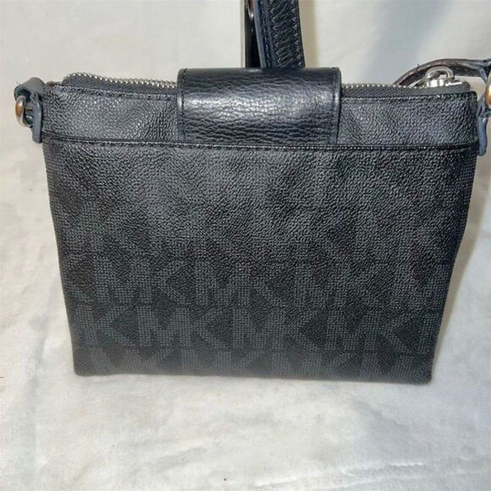 Michael Kors Fulton Crossbody Bag Black & Gray Signature Pebbled Leather