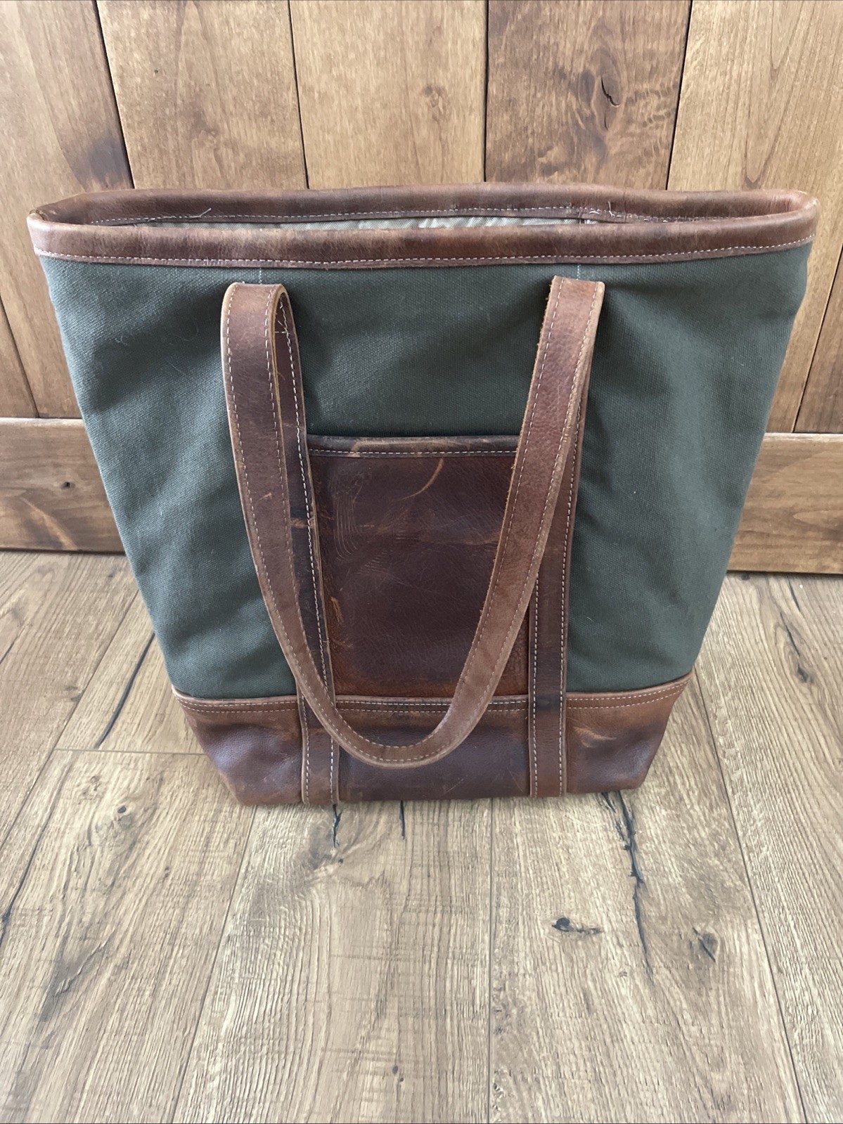 CANOE Oversized Tote Bag Olive Canvas & Leather Made in USA