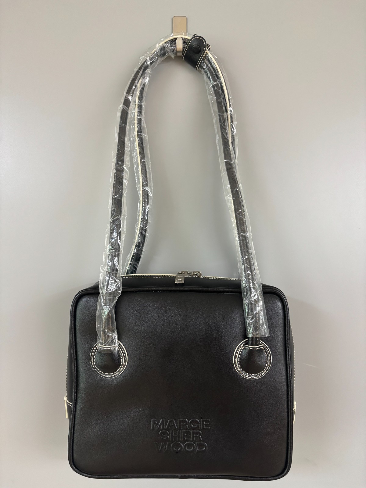 Marge Sherwood Piping Shoulder Bag -Black Crinkle Authentic NEW Korean Designer