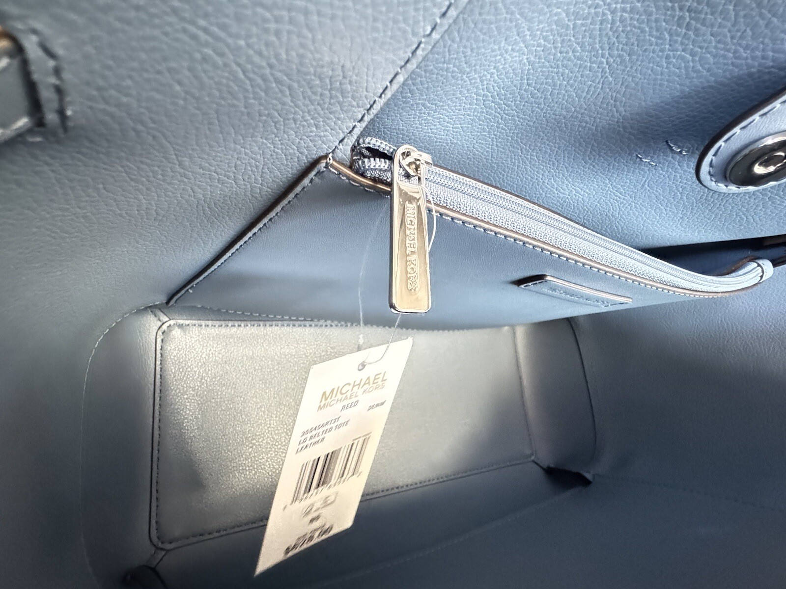 MICHAEL KORS REED LARGE BELTED TOTE SHOULDER BAG EXOTIC NATURAL/DENIM