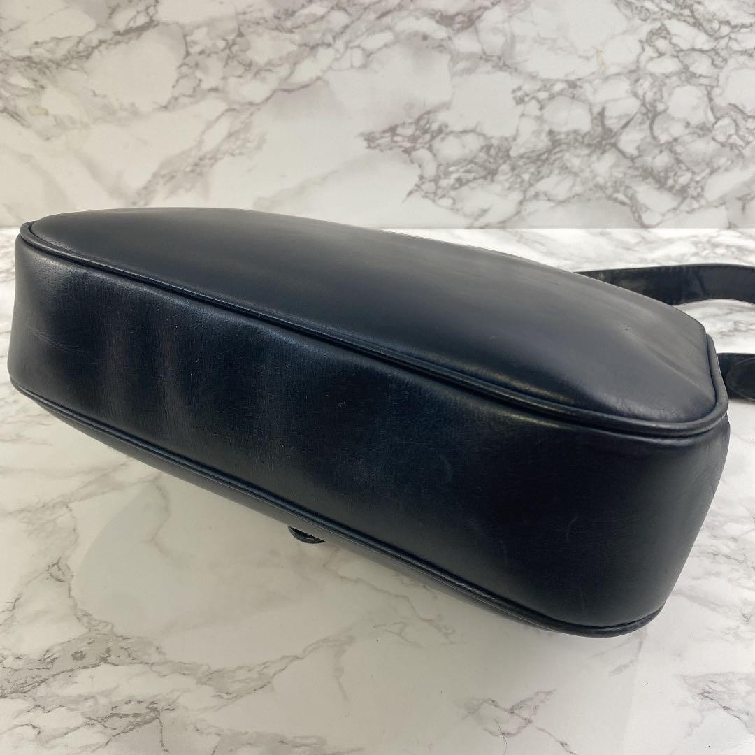 GUCCI Old Gucci Shoulder Bag Leather Navy Gold 11 x 8.7 x 2.8 inch Made in Italy
