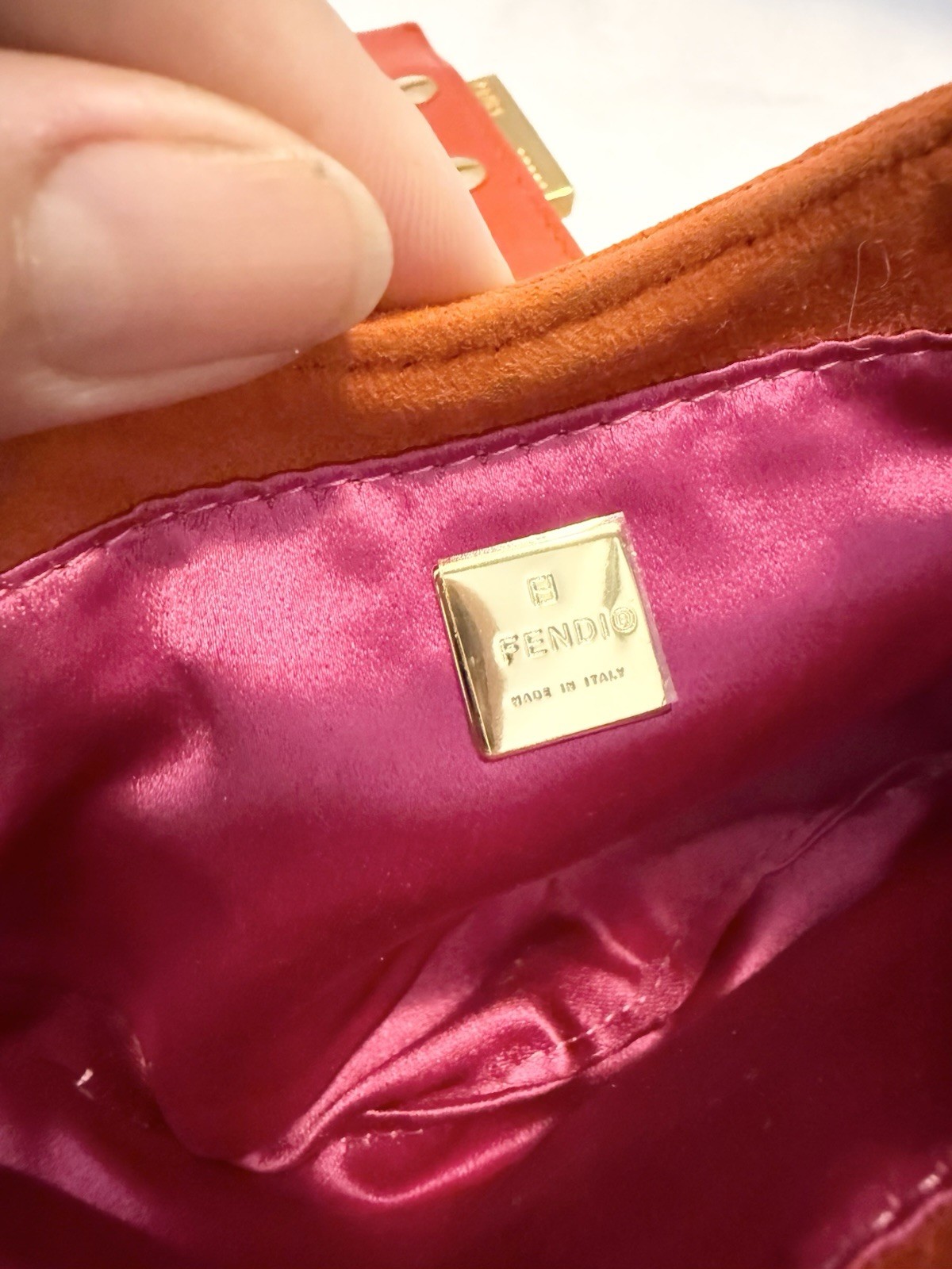 Authentic VINTAGE FENDI MINI CROISSANT ORANGE SUEDE/LEATHER