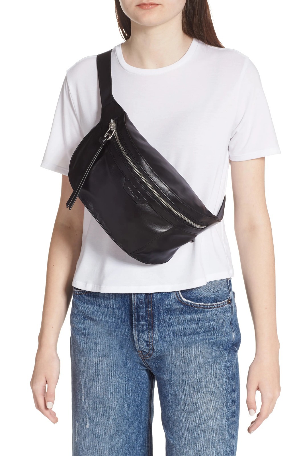 rag & bone Commuter Women’s Leather Crossbody Belt Bag Fanny Pack Black