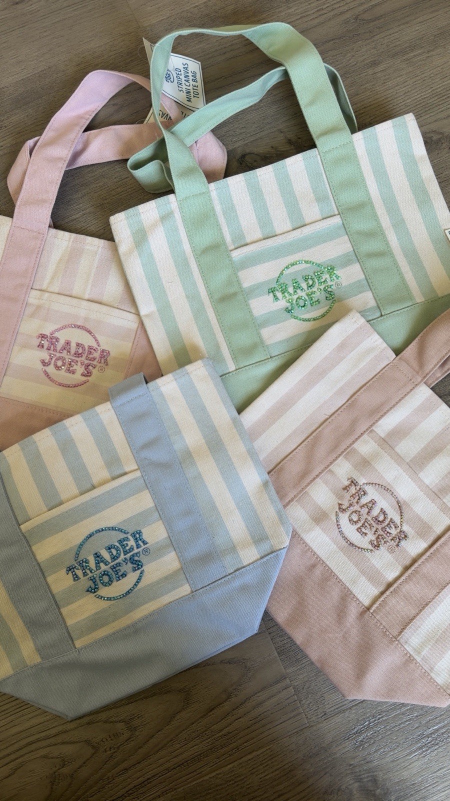 Bedazzled Trader Joe’s Striped Mini Totes Set