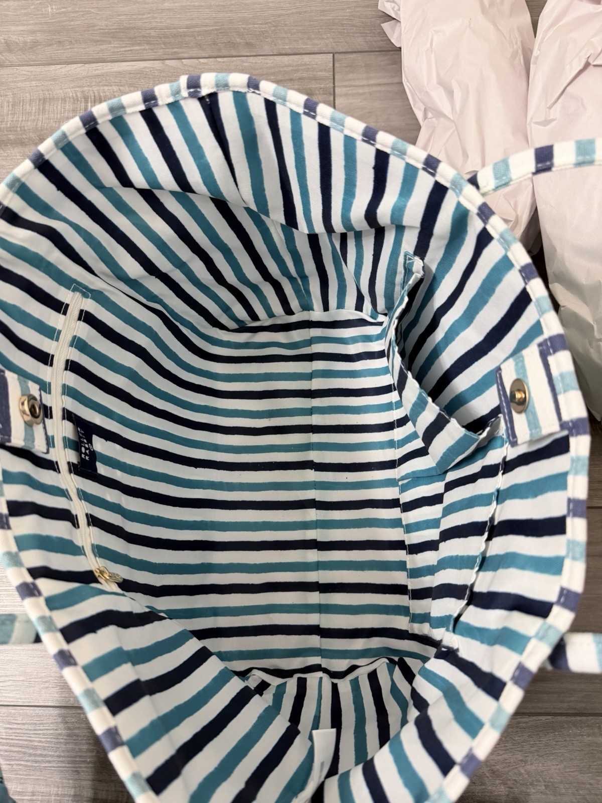 Roller Rabbit Large Turquoise Tote Quilted Striped Lined Magnetic, Strap