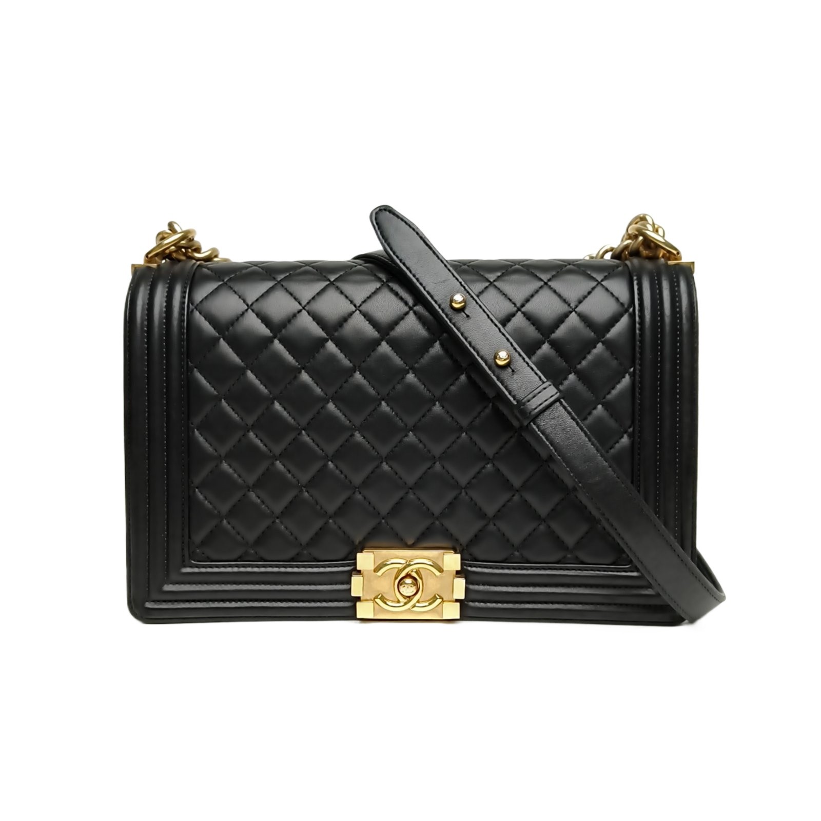 CHANEL Leboy Medium to Large 28cm Black Grained Calfskin Crossbody Bag