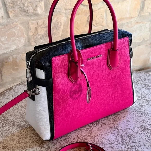 MICHAEL KORS MERCER MEDIUM ZIP BELTED SATCHEL BAG MK PINK LEATHER/WALLET OPTION