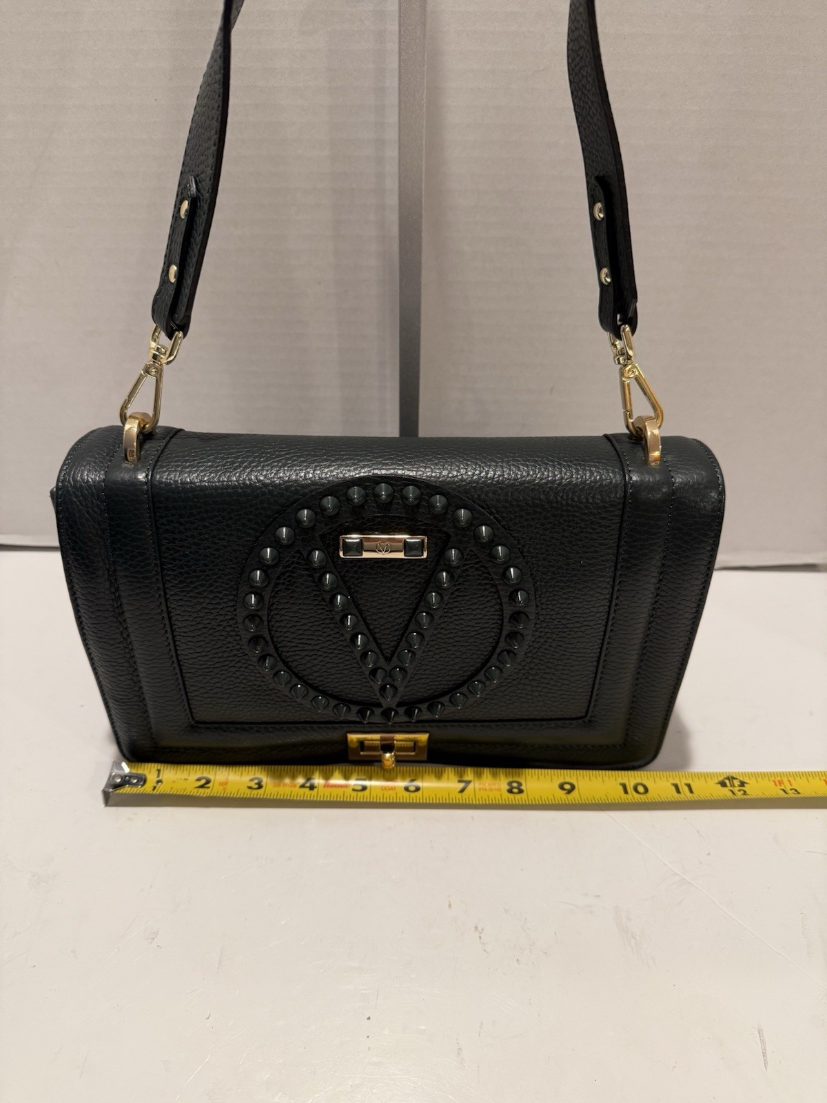 Valentino By Mario Valentino Alice Studded Shoulder Flap Bag Green Made In Italy