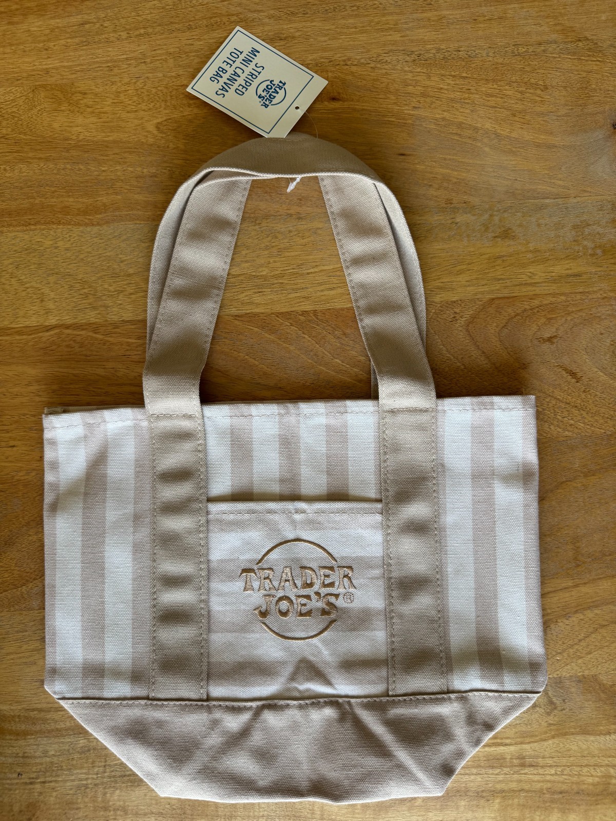 NWT Trader Joe’s Mini Tote Striped – BEIGE