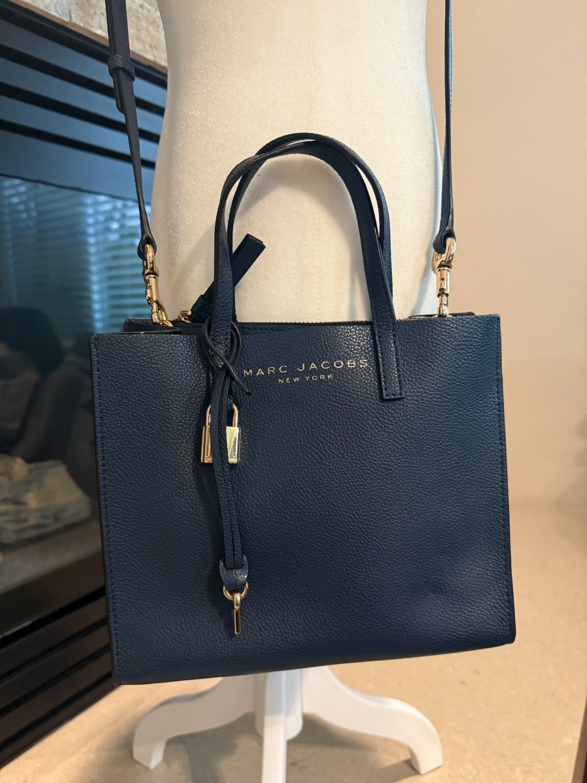 Marc Jacobs Mini Grind Tote Crossbody Navy Blue Pebbled Leather Purse Handbag