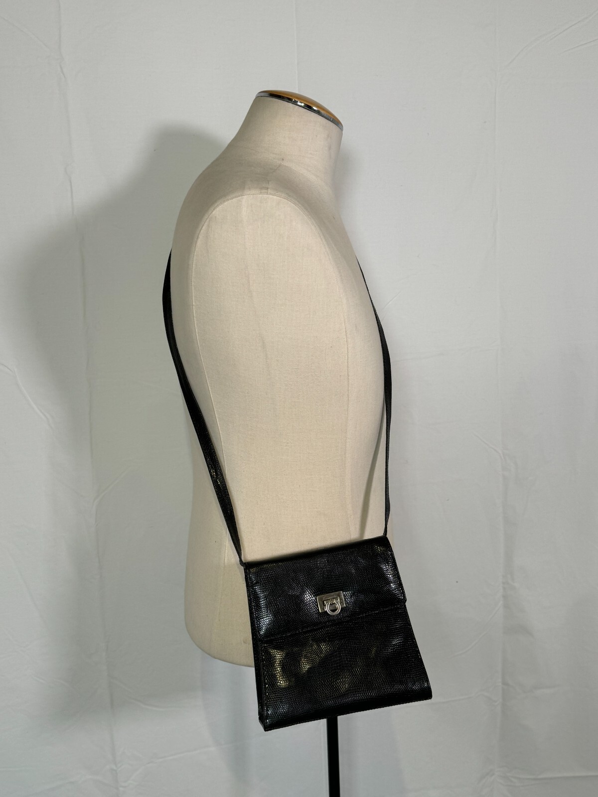 VTG 70s SIMARD & Voyer Black Snake Effect Leather Crossbody Bag Shoulder Purse