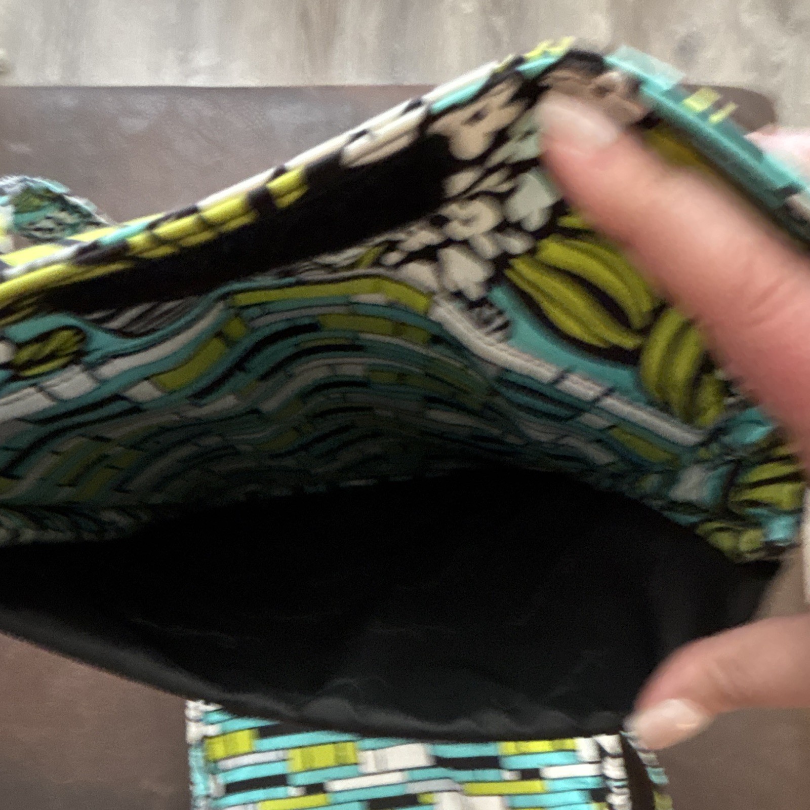 Vera Bradley Blue Green Black White Floral Tote Bag Double Handles