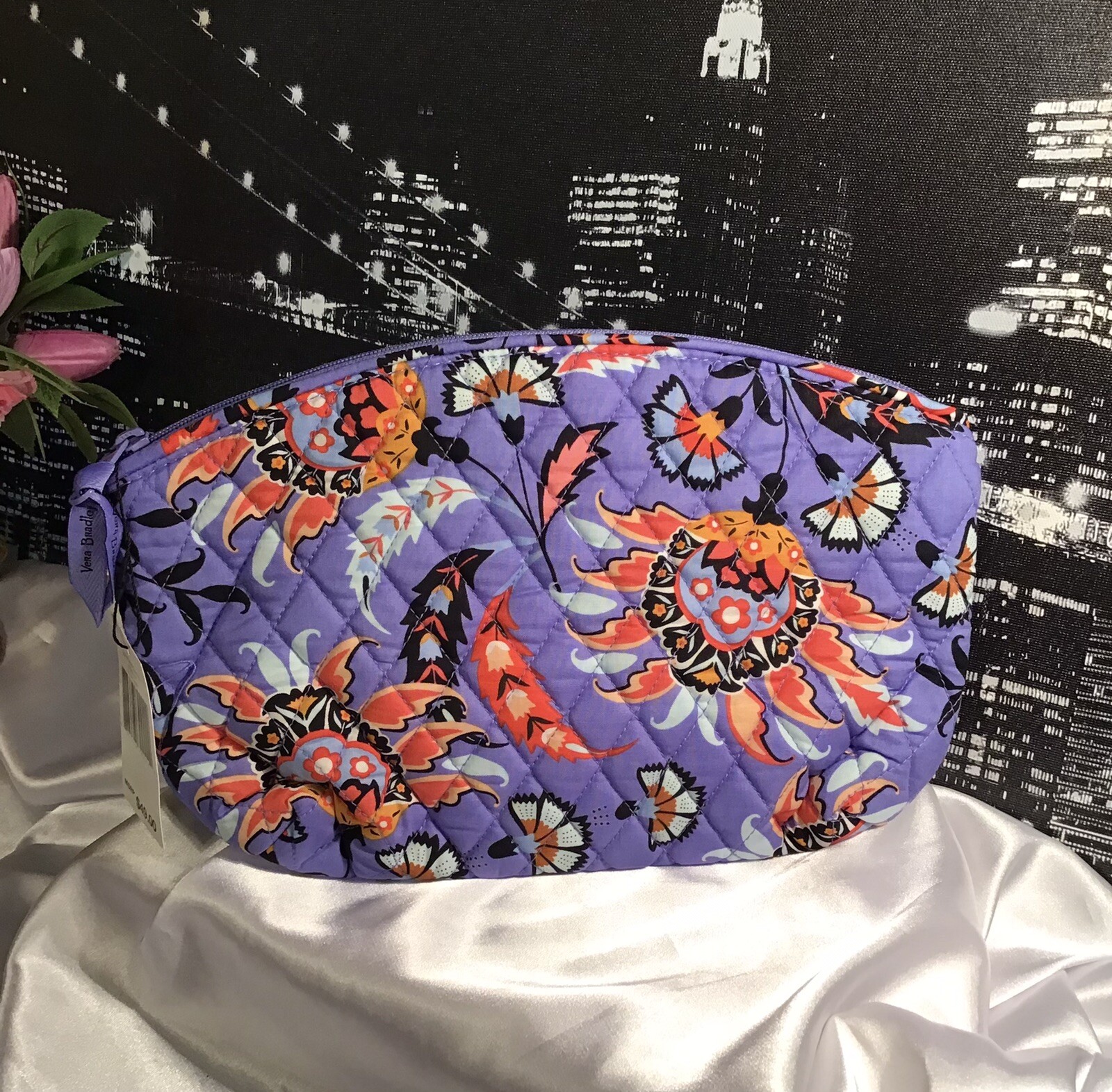 Vera Bradley Grand Travel Quilted Large Cosmetic Bag MURAL GARDEN NEW W/TAGS