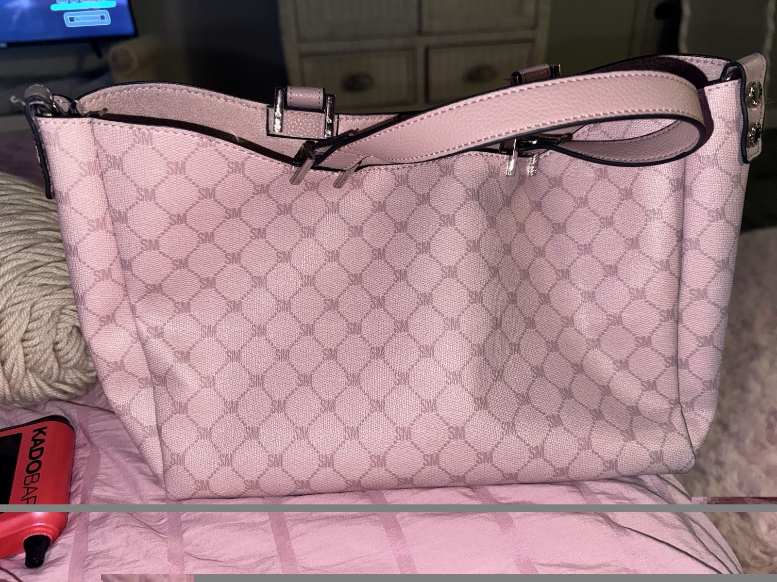 Steve Madden Pink Logo Tote Bag, Inner Pockets