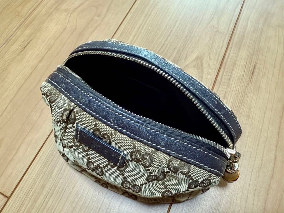 GUCCI Bamboo GG Canvas Pouch Beige Women Auth 3.93 x 6.69 x 2.95inch