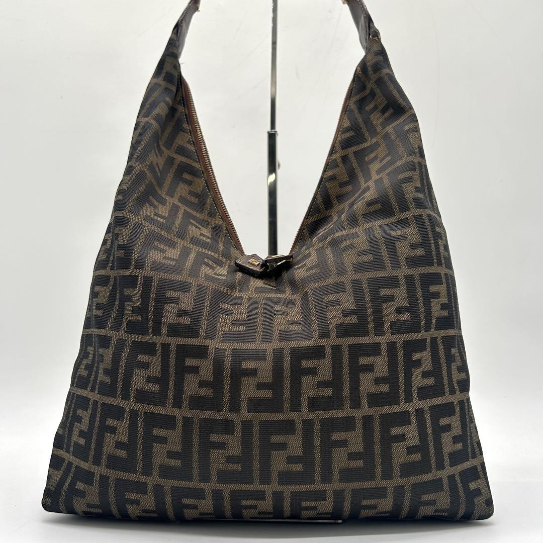 FENDI Shoulder Bag Zucca Leather Brown Vintage From Japan Authentic