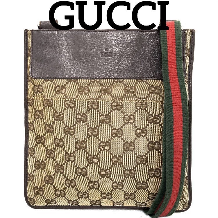 GUCCI GG Canvas Shoulder Bag Web Sherry Stripe Crossbody Brown Authentic