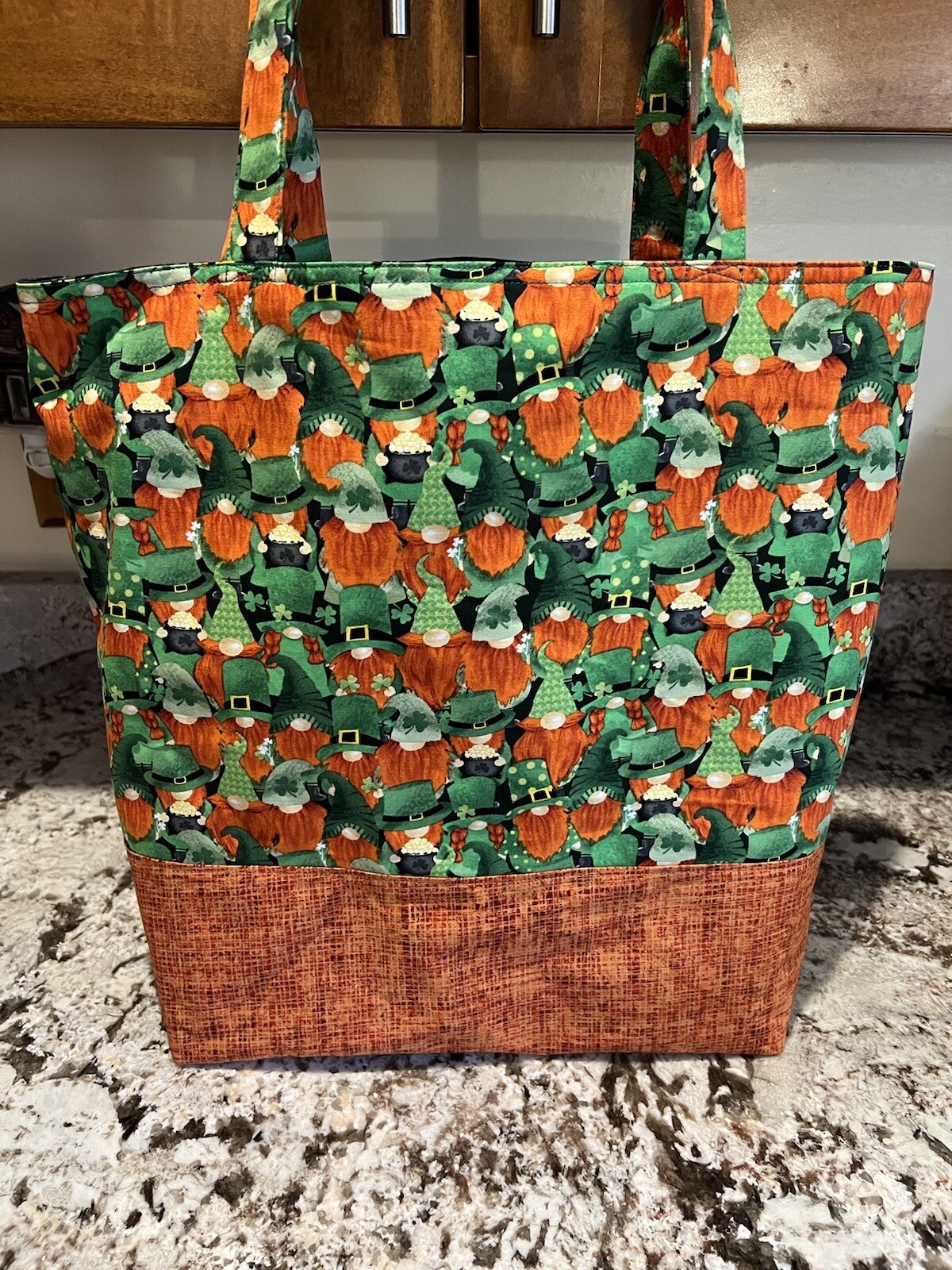 Custom St Patricks Leprechaun Gnomes cotton machine washable reusable tote bag