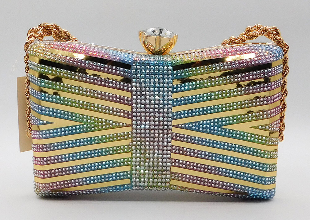 Vintage Crystal Rhinestone Evening Handbag Purse Clutch Party Wedding/MuiltiXH61