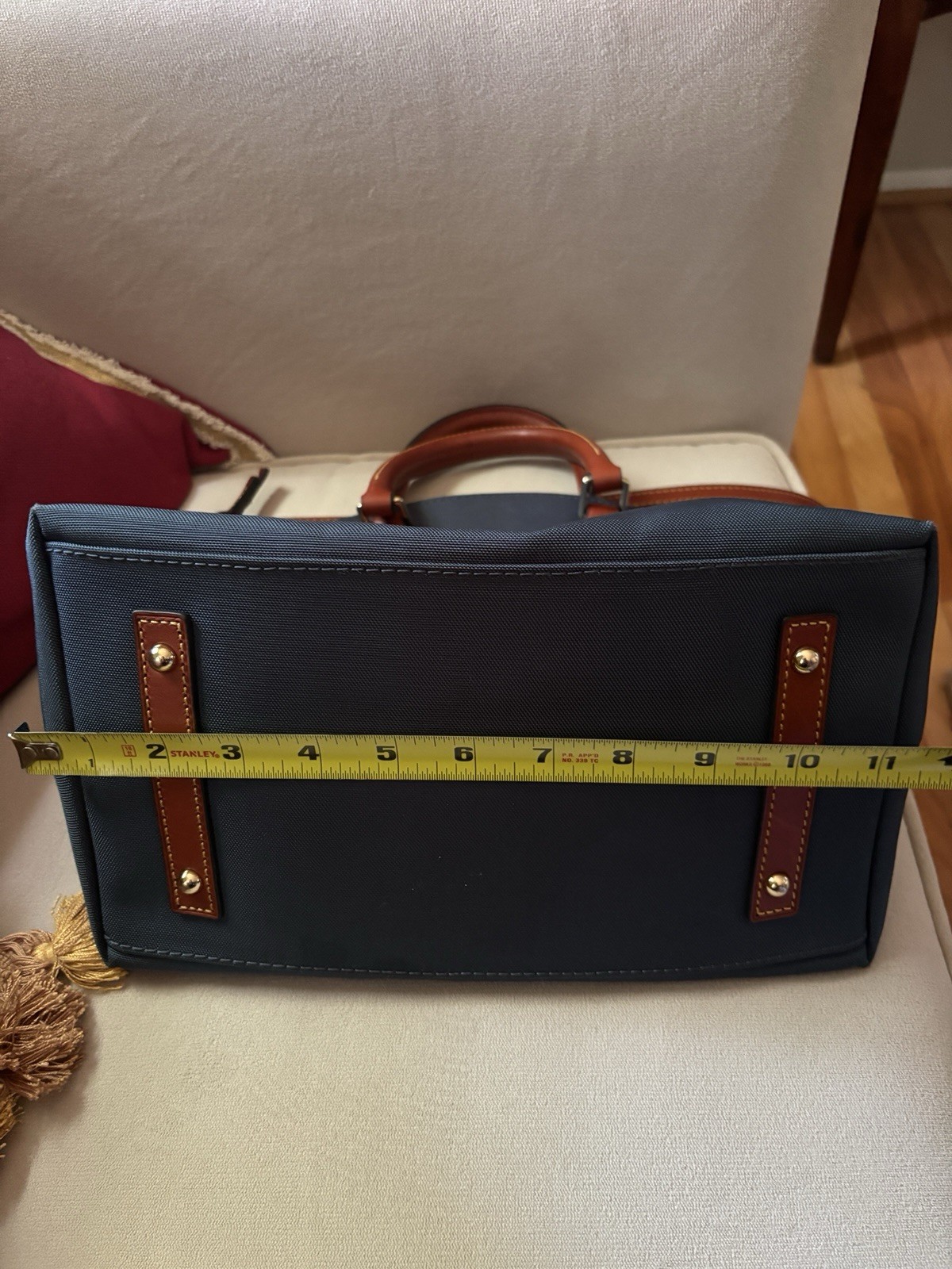 Dooney & Bourke Nylon Satchel: Blue/Dark Green Teal w/Brown Leather Trim