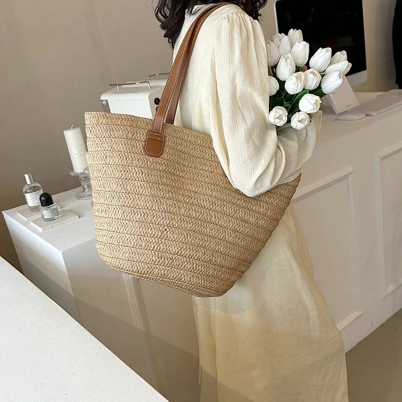 Women’s Straw Woven Beach Tote Bag Large Capacity Shoulder Handbag Summer Shoppe