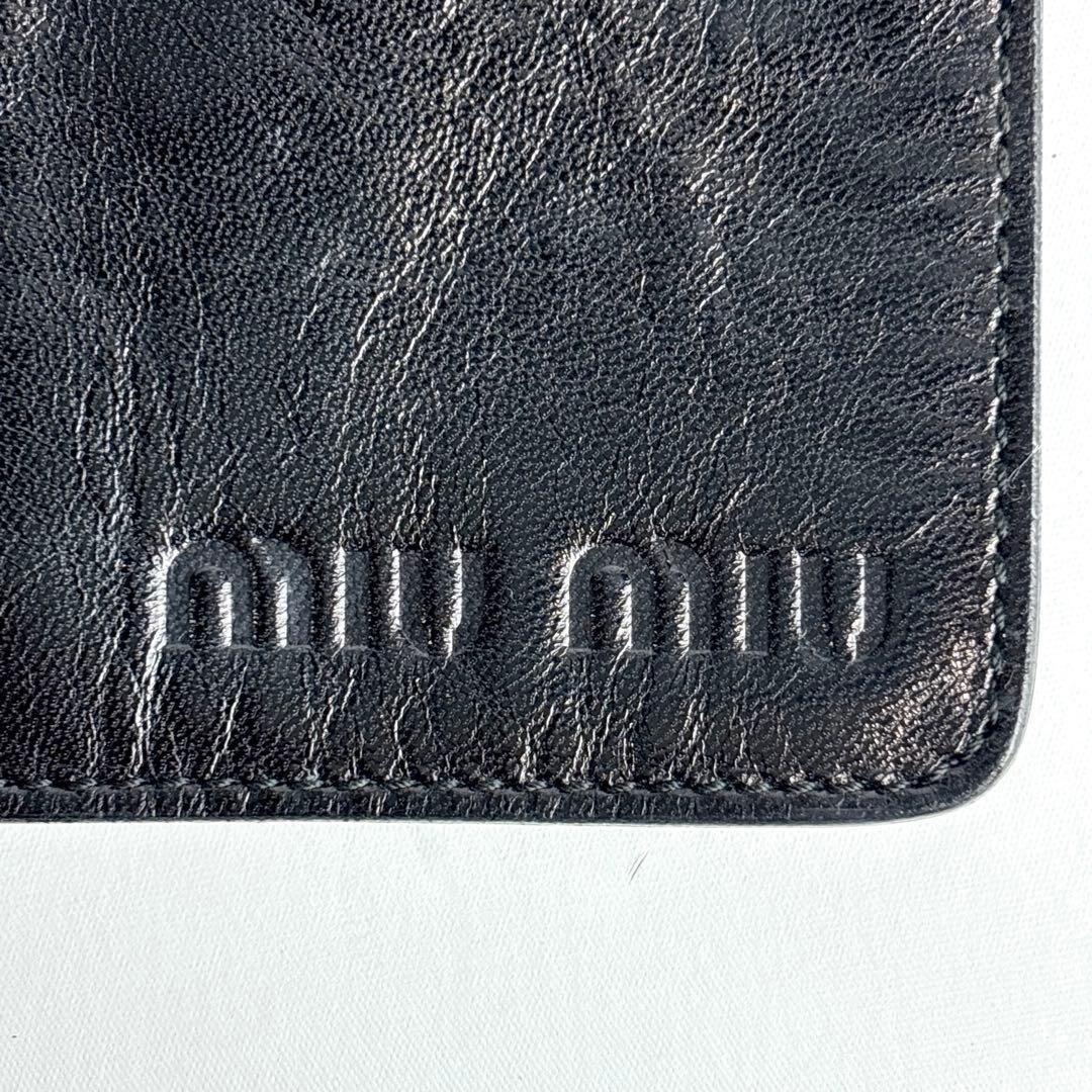 Miu Miu Mini Shoulder Bag Black Leather Logo Embossed Crossbody Women Pouch