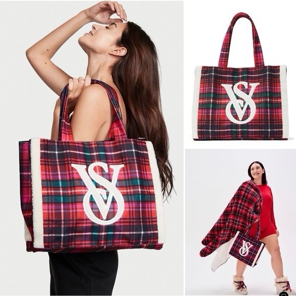 Victoria’s Secret Holiday Plaid Sherpa Tote Bag