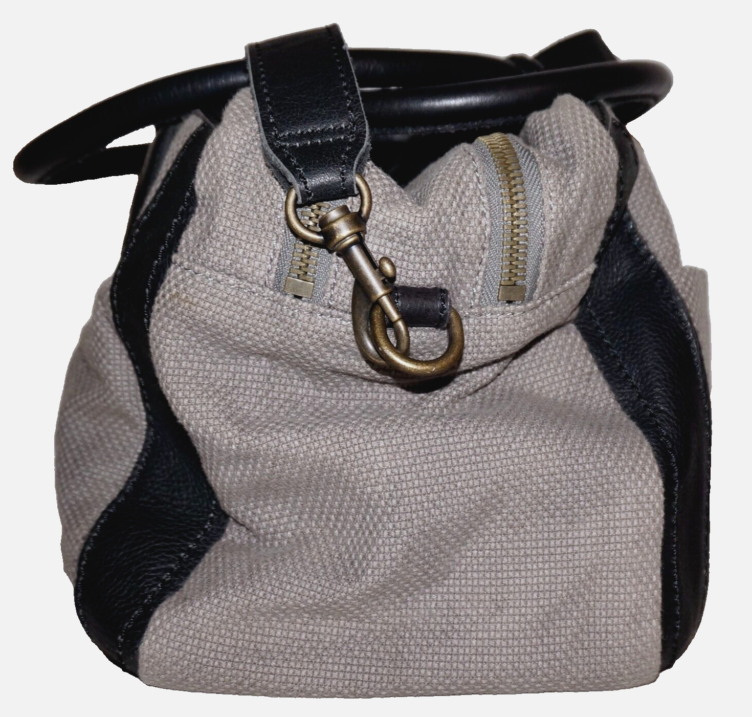 LIEBESKIND BERLIN Taupe-Gray Canvas Textile & Black Leather Handbag / Crossbody
