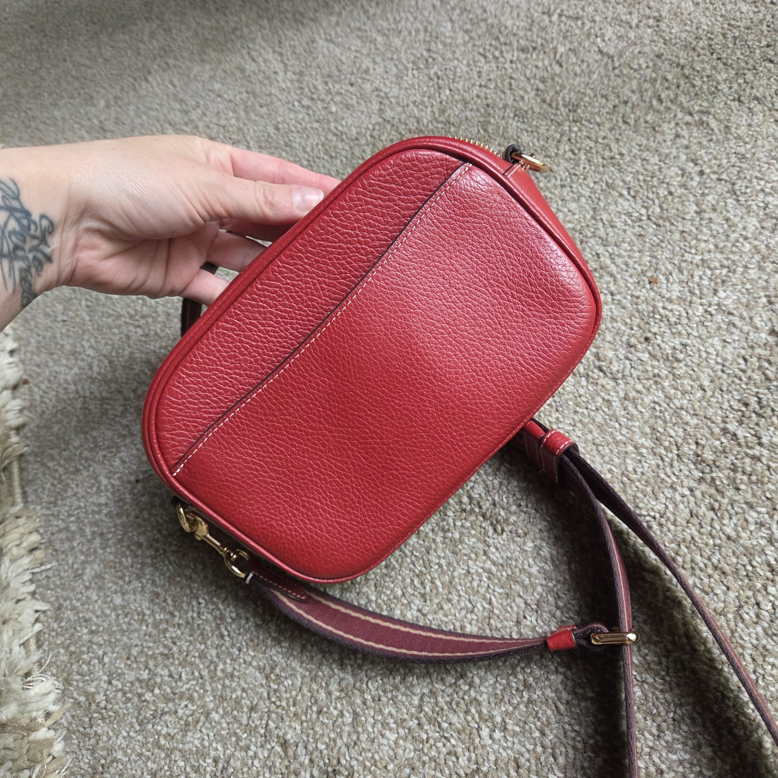 Coach Red Leather Jamie Mini Camera Bag + Matching Card Case