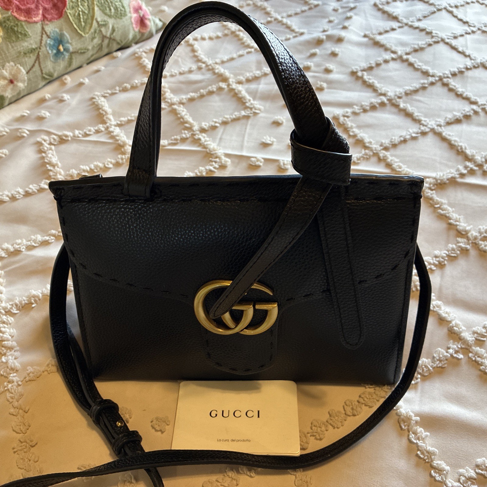 GUCCI GG MARMONT TOP HANDLE 2 WAY CROSSBODY LEATHER BAG * BLK * 442662 * GREAT!