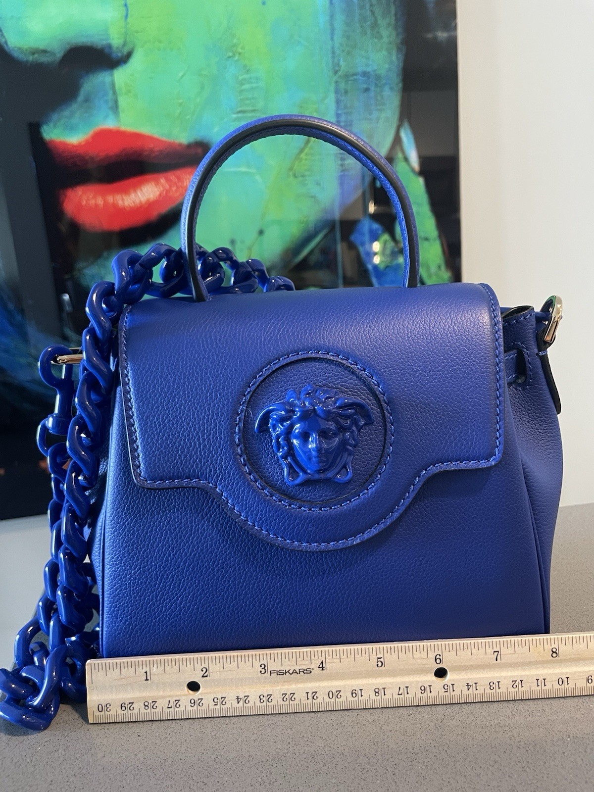 Versace La Medusa Medium Top Handle Vitello Bag (BLUE)$2300 Authentic.