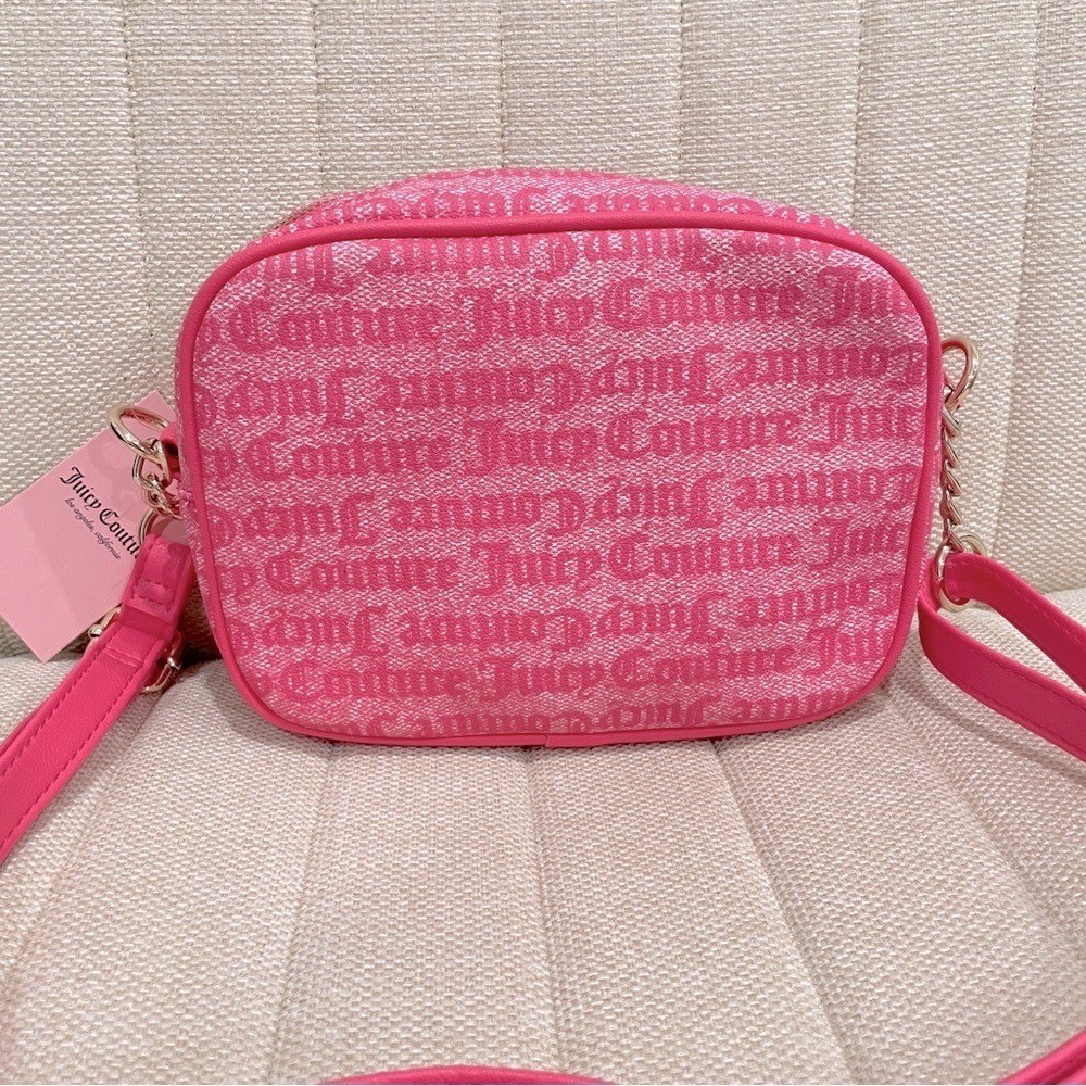 NEW Juicy Couture Pink Monogram Crossbody Camera Bag Padlock Heart Key Charm