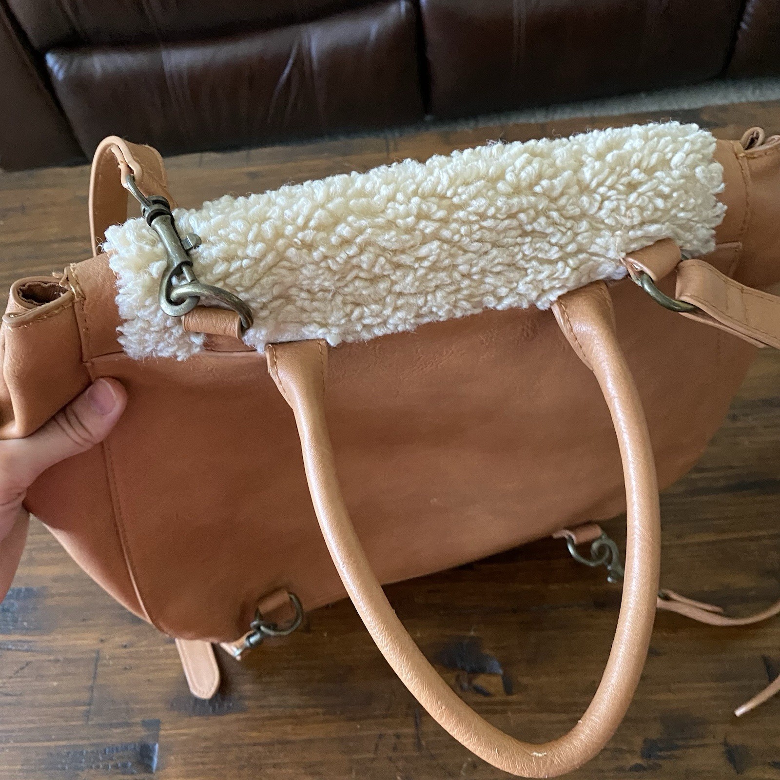 Universal Thread Tan Faux Leather Sheepskin Backpack Bag 12 x 13in Purse Case