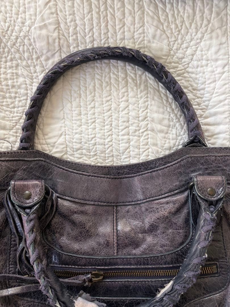 BALENCIAGA Part Time City Bag Navy Leather 2Way Shoulder Handbag Large 16.34in