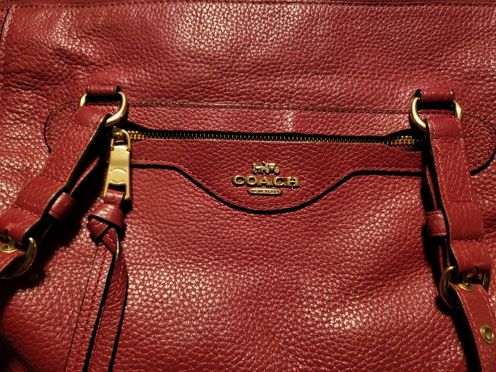 Coach C5690 Kleo Large Carryall Bag Pebbled Leather Bordeaux Red Crossbody Bag