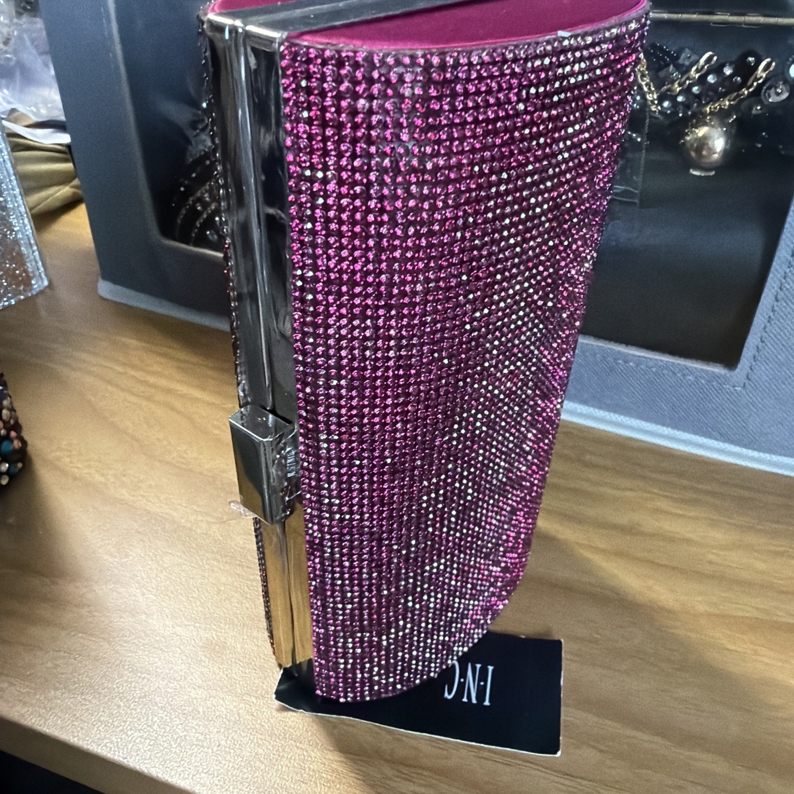 I.N.C. International Concepts Ranndi Sparkle Clutch, Fuchsia, NWT (O12)