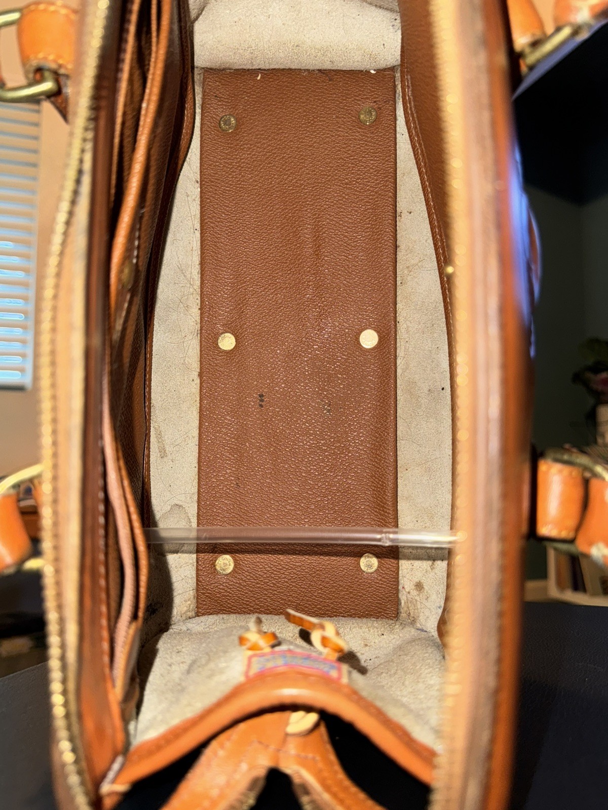 Dooney & Bourke All Weather Leather Tan and Cream Leather Handbag Satchel Duffel