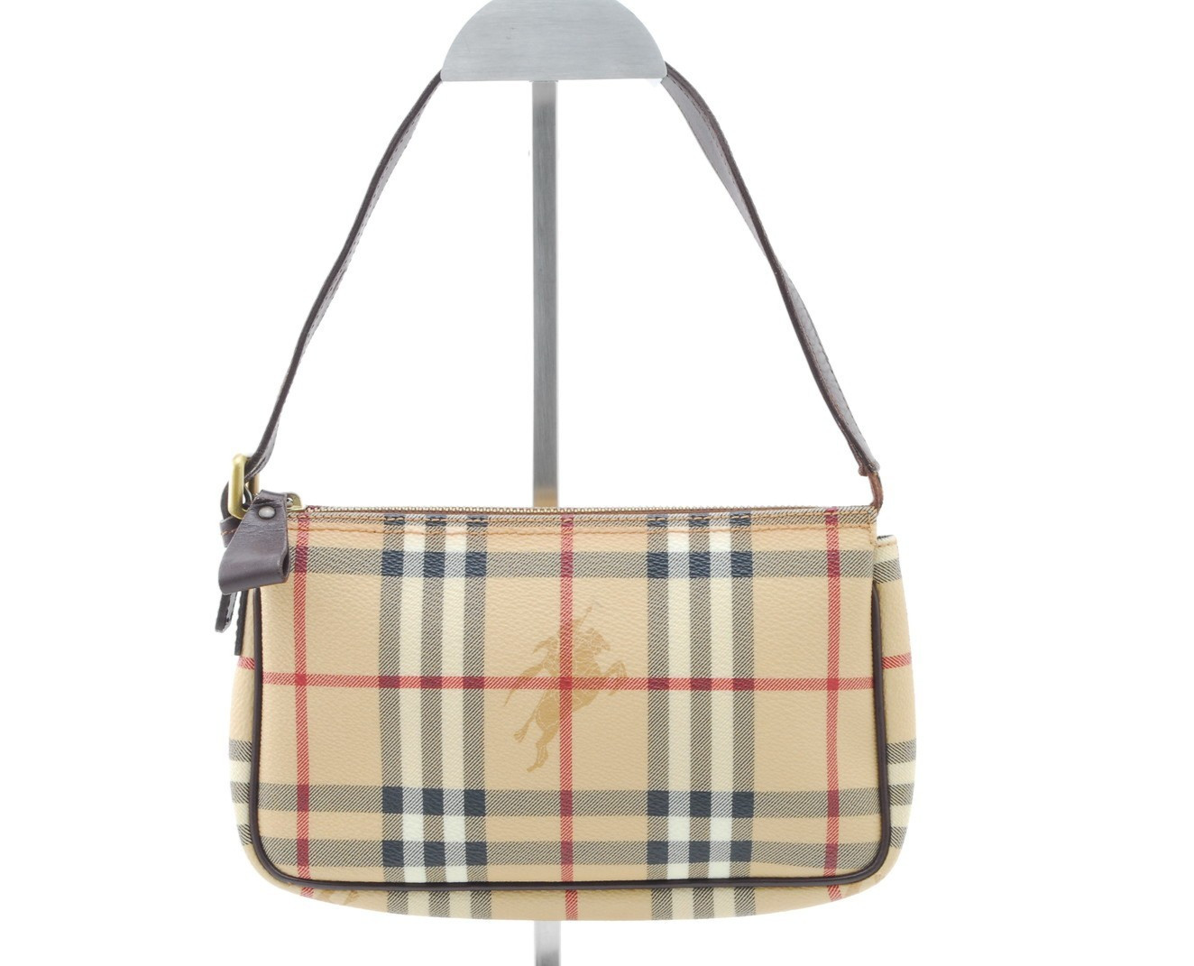 Burberry Nova Check Shoulder Bag Beige Canvas Leather Horse Logo Vintage Italy
