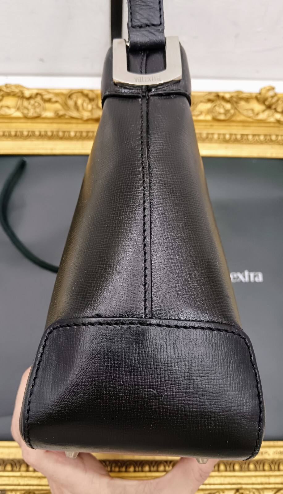 Valextra Shoulder Bag Millepunte Black Leather