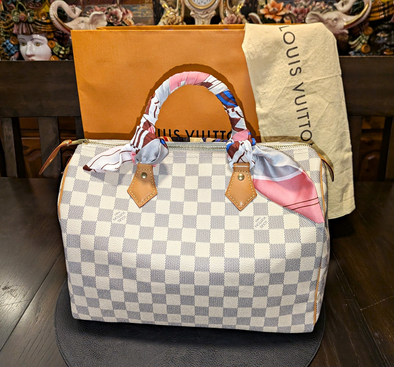 Loui Vuitton Speedy 30 Damier Azur,Top Handle Satchel Zip w/ Dust Bag,