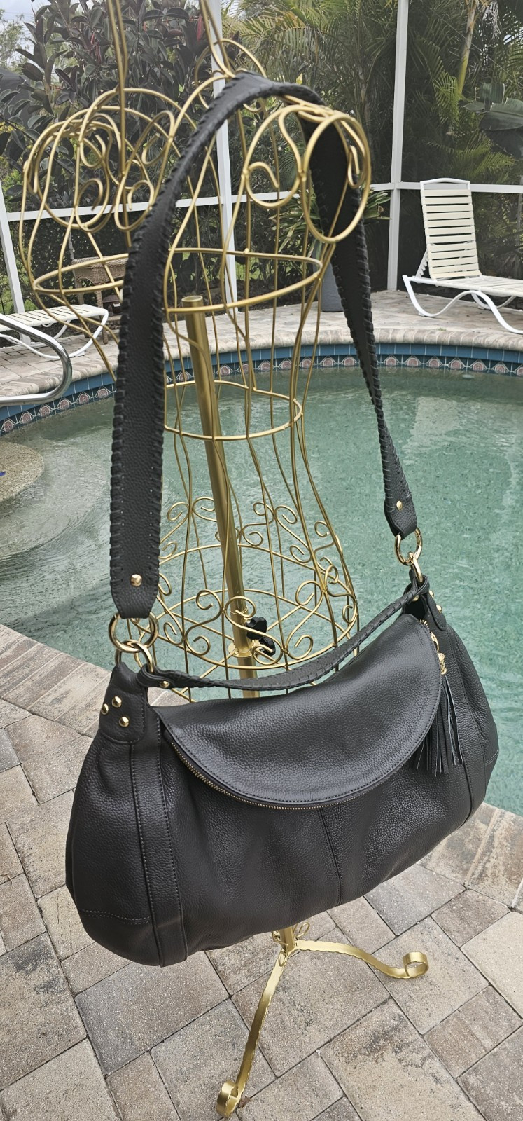 Onna Ehrlich New Pebble Black Large Rachel Hobo Tassel Handbag